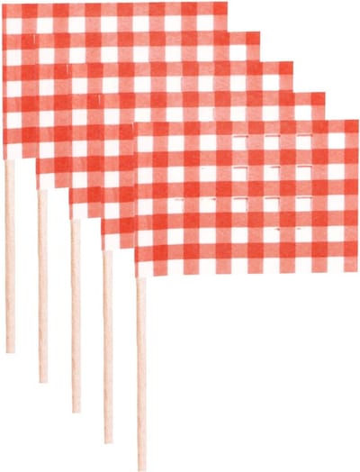 Papstar Cocktailprikkers/prikkertjes - Boerenbond - 400x stuks - 8 cm - ruitjes - tapas - hapjes