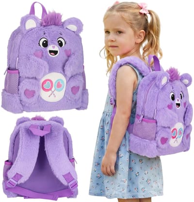 Care Bears Paarse pluche rugzak voor meisjes, een kleine rugzak voor naar de kleuterschool of een uitstapje 5 L