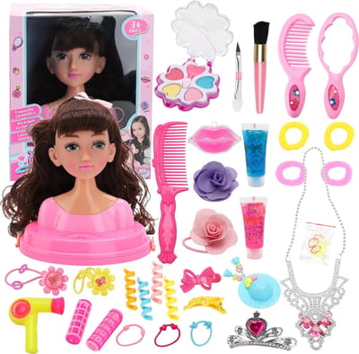 Poppenhoofd Speelset - Make-up Kapsalon - Kinderen Spelen - Inclusief Accessoires - 25 x 23 x 19 cm