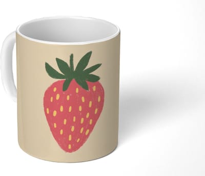 Mok - Koffiemok - Aardbei - Minimalistisch - Rood - Fruit - Mokken - 350 ML - Beker - Koffiemokken - Theemok