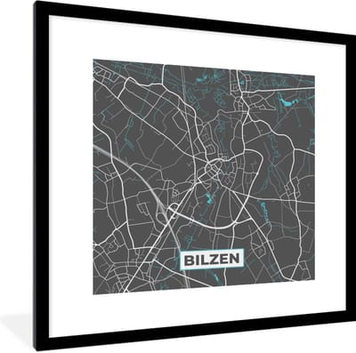 Fotolijst incl. Poster - Kaart – Plattegrond – Stadskaart – Bilzen – België - Grijs - 40x40 cm - Posterlijst