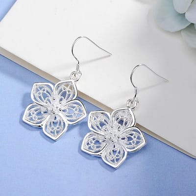 Boucles d'oreilles fleurs pour femmes Mode fête mariage Bijoux cadeaux fins white
