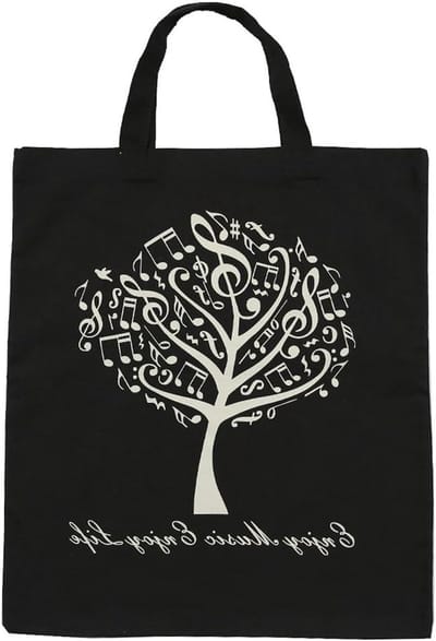 Katoenen Handtas voor Vrouwen, Schoudertas met Muzieknoten en Instrumentenpatronen, 36x41cm, Ideaal voor Winkelen en Dagelijks Gebruik