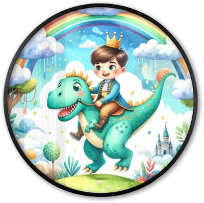 Poster in lijst Rond - Fotolijst 60x60 cm - Posters - Dino - Prins - Regenboog - Sprookjes - Ronde posterlijst zwart - Decoratie - Wanddecoratie woonkamer - Muurdecoratie slaapkamer