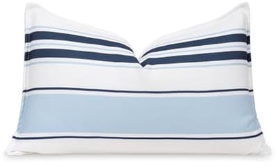 Premium lumbale kussenhoes voor kustpatio en binnenshuis, waterafstotend, 30 x 50 cm, marineblauw met babyblauwe strepen