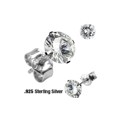 Oorbellen .925 silver rond CZ steen 0.8x6x4 - zilver - LMPiercings
