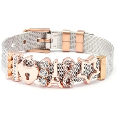 Hoge Kwaliteit Roségoud Kleur Roestvrij Staal Mesh Armband Liefde Slot Bedels Fijne Armband Europese Dames Horloge Accessoires beige