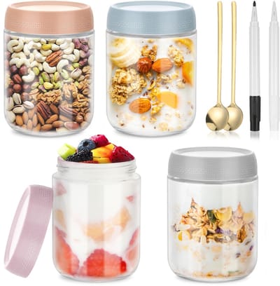 Dailygoods- Havermoutglazen 500 ml - 4 Stuks - Meal Prep Glazen - Jambekers - Mueslibeker - Yoghurtbeker - Transparant Glas - Maaltijdprep Glazen