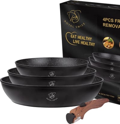 Royal Swiss® pannenset – Koekenpannen 3-delig – PFOA-vrij – Inductie Koekenpannenset 20/24/28 cm – Zwart