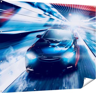Gards Tuinposter Zwarte Sportwagen Auto - Abstract - 150x120 cm - Tuindoek - Tuindecoratie - Wanddecoratie buiten - Tuinschilderij
