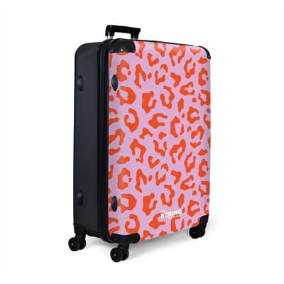 NoBoringSuitcases.com® - Koffer groot - Reiskoffer lichtgewicht - Roze met rode panterprint - Rolkoffer met 4 wielen - Grote trolley XL - 98 liter bagage