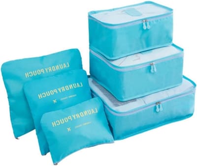 Organizer Set voor Koffers, 6 Stuks, Waterdichte Inpak Cubes, Multifunctionele Opbergtassen voor Kleding, Cosmetica en Reizen, Lichtblauw