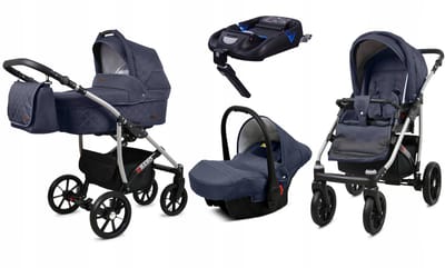 BabyLux® Kinderwagen 4in1 – QBARO - ANTRACYT - Opklapbare Wandelwagen incl. Reiswieg, Multifunctionele Buggy Sportstoel, Autostoel, ISOFIX basisstation - Combi-kinderwagen met Luiertas, Regenhoes, Klamboe