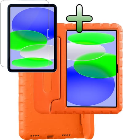 Hoesje Geschikt voor Apple iPad A16/A18 (2025/2026) - 11 inch (11e & 12e generatie) - Met Screenprotector - Kinderhoes Shockproof Bumper - Kidsproof Case - Tablet Hoes - Kinder Hoes Cover - Oranje