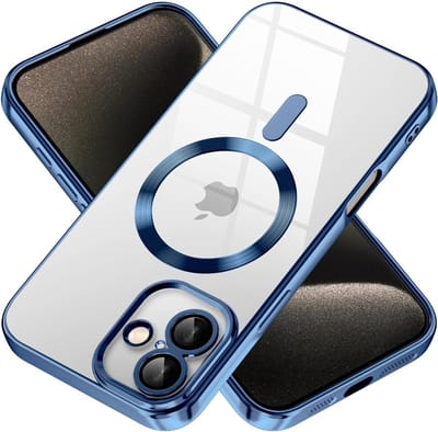 Backcover hoesje Geschikt voor: iPhone 16 Plus met geïntegreerde Camera lens bescherming [magnetische hoes] compatibel met MagSafe Dames Heren - Blauw