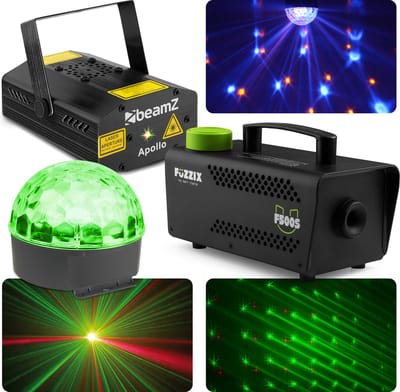 Complete lichtset - BeamZ plug and play lichtset met laser, LED lichteffect en rookmachine voor een geslaagd feest