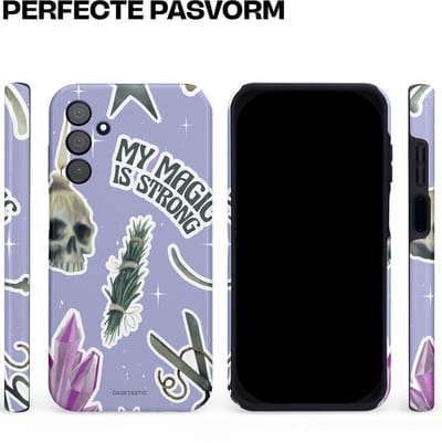 Casetastic hoesje geschikt voor Samsung Galaxy A15 5G / Samsung Galaxy A15 4G - Dubbellaagse bescherming - Lila Paarse Hekserij Strong Magic Sterren Collage - Fashion Case - Lila Lichtgrijs Wit