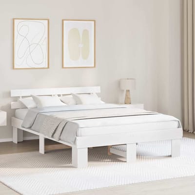 vidaXL - Bedframe - met - hoofdeinde - Wit - 160 - x - 200 - cm - Massief - grenenhout
