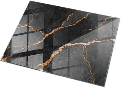 Tulup Tafelblad Glas - Marmerpatroon Met Aderen Glazen Tafelblad - 120 cm x 80 cm - Zwart Glazen Plaat - Rechthoekig Tafelblad Glas - Glazen Tafelblad voor Tuin of Terrastafels - Veiligheidsglas