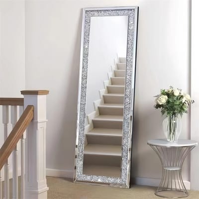 J&R Wandspiegel - Met kristallen- Mirror - Interieur - Kapsalon - Kledingwinkel - Wandspiegel - Passpiegel- 120x60 cm - Zilverkleurig met diamanten
