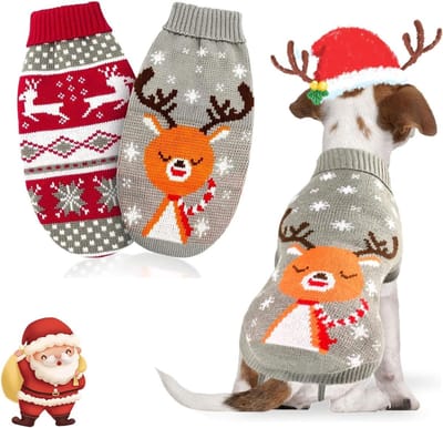Hondenjumpers voor Kerstmis - 2 Stuks Gebreide Truien voor Puppy’s - Warme Wintertruien voor Kleine Honden en Katten