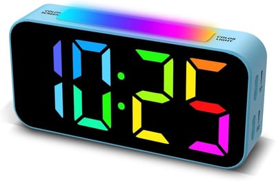 Digitale Wekker-Digitale Klok-digitale nachtkastklok -nachtlampje-Luide wekkers-groot display-dubbele wekker-dimbaar-RGB-lichting + LED-kleuren digitaal display-snoozefunctie-voor slaapkamer-kinderen-tieners-jongens-meisjes-Blauw