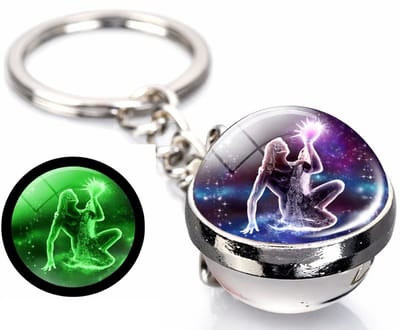 Sleutelhanger Sterrenbeeld Waterman – Glow in the Dark – Kristallen Bol – Zodiac Keychain – Cadeau voor Waterman – 8 cm