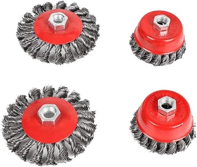 Set van 4 Draadborstels voor Haakse Slijper - 115mm en 100mm Diameter - Ideaal voor Schuren en Ontroesten