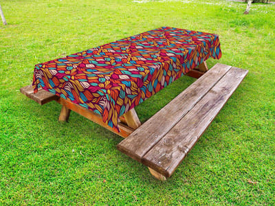 ABAKUHAUS Kleurrijk Buitentafelkleed, Samenvatting Warme Tintengolven, Decoratief Wasbaar Picknicktafelkleed, 145 x 210 cm, Meerkleurig
