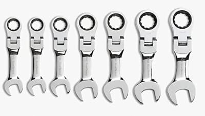 7-delige 12 Pt. Stubby Flex Head Ratchet Combinatiesleutel Set - SAE