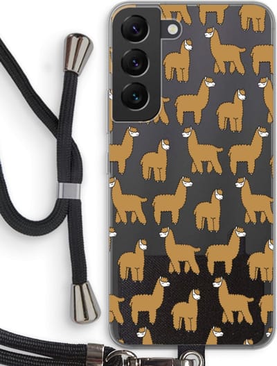 Case Company® - Hoesje met koord geschikt voor Samsung Galaxy S22 hoesje met Koord - Alpacas - Telefoonhoesje met Zwart Koord - Bescherming aan alle Kanten en Over de Schermrand