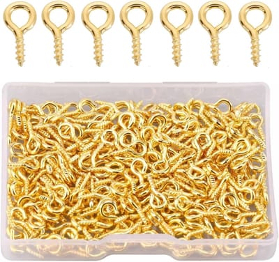 Set van 400 kleine schroefhaken, roestvrijstalen oogschroeven voor sieraden, kralen en hobbyprojecten (goud)