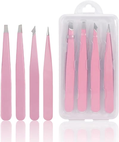 Pincetten Set van 4 roestvrijstalen pincetten, perfecte precisie voor het epileren van wenkbrauwen, gezichtshaar, hoogwaardige pincet voor ingegroeide haren, gezichtshaar, voor damesgeschenken