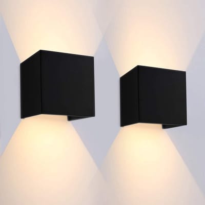 Set van 2 Zwarte Vierkante LED Wandlampen 12W Warm Wit IP65 Instelbaar