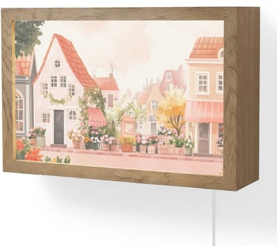 Wandlamp 30x20 cm - Oplaadbaar - Bloemen - Huizen - Dorp - Wandlampen binnen woonkamer - Slaapkamer lamp met kabel - Decoratieve nachtlamp - Vloerlamp snoer