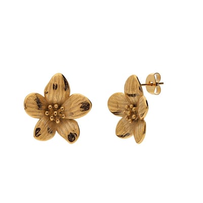 Lucardi Dames Stainless steel goldplated oorknoppen bloem - Oorbellen - Staal - Goudkleurig