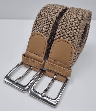 2 pack deal - Elastische riem - gevlochten broekriem - dames en heren riemen - kleur Beige 105 cm