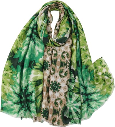 Damesshawls - zomershawl Annabelle groen - tie-dye print - 180x88 - grote sjaal - Ibiza look - elegant - omslagdoek - stola