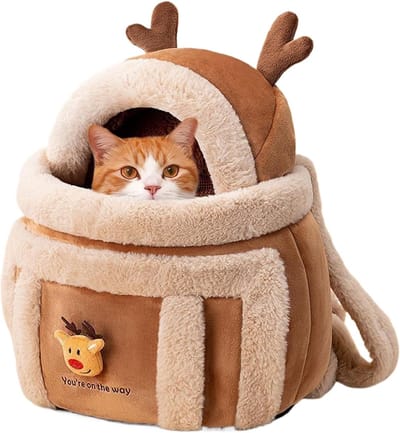 Draagtas voor huisdieren - pluche huisdierdraagtas in elandvorm, met grote capaciteit kittenrugzak voor onderweg, voor wandelen, outdoor, vliegtuig, camping, indoor, winter en