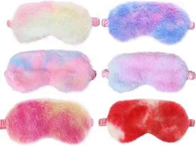 6 stuks pluche slaapmasker voor dames en kinderen, zacht oogmasker voor pyjama-party en reizen, meerkleurig verduisteringsmasker