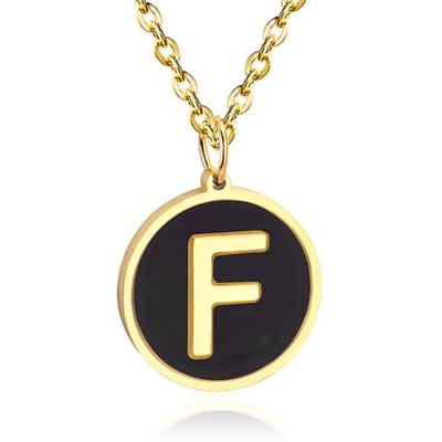 Goudkleurige Dames Schakelketting met Zwarte Kettinghanger Letter F