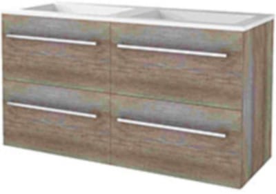 Basic-Line Start 46 Badkamermeubelset - 120 x 46 cm - Met Grepen - 4 Lades - Acryl Wastafel - Zonder Kraangat - Scotch Oak