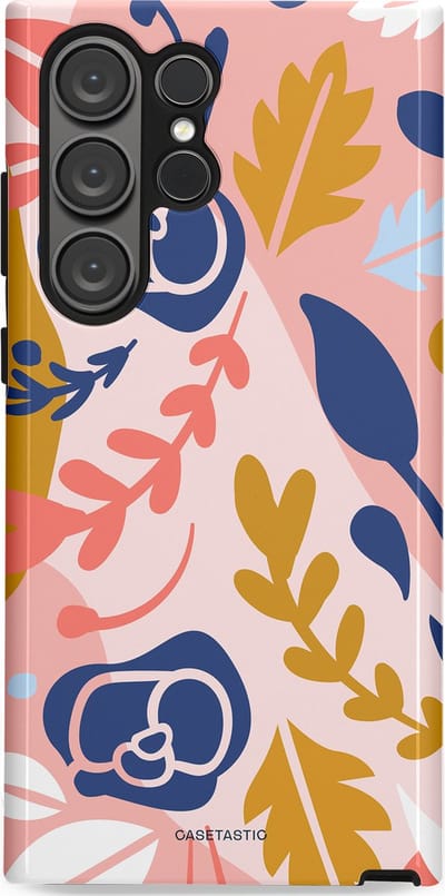 Casetastic Hoesje Geschikt voor Samsung S23 Ultra - Stijlvolle Beschermende Duo-layer Case - Roze Bladeren