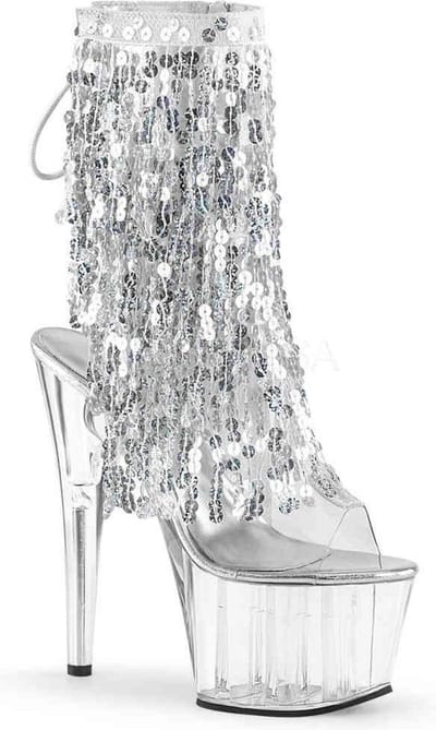 Pleaser - ADORE-1017SQF Plateau Laarzen, Paaldans schoenen - Paaldans schoenen - 40 Shoes - Zilverkleurig