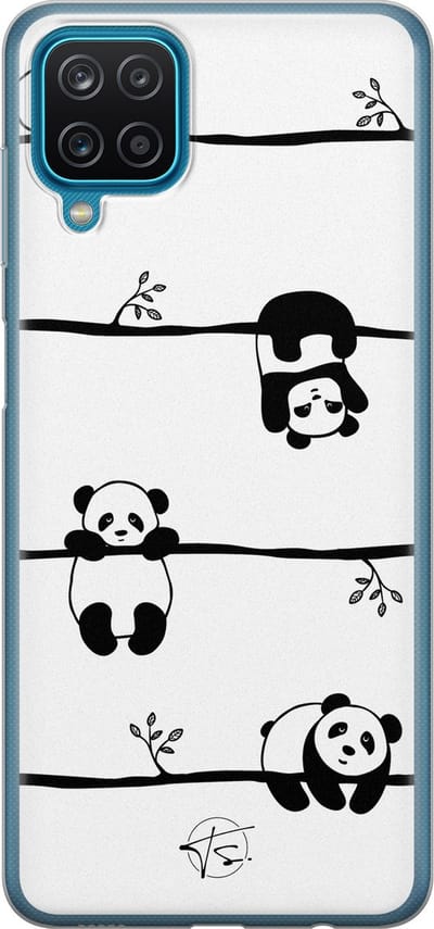 Hoesje geschikt voor Samsung Galaxy A12 - Panda - Soft Case - TPU - Print - Zwart - Mooie Telefoonhoesjes