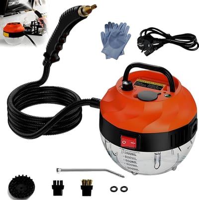 Stoomreiniger 1500W - Hogedrukreiniger 3 bar - EU-standaard 220V - Inclusief een paar handschoenen - Waterreservoir met een inhoud van 1000 ml - Handheld stoomreiniger - Geschikt voor keukens, badkamers en auto's - Oranje/Zwart