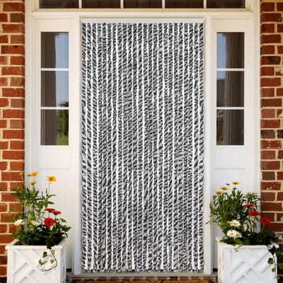 vidaXL - Vliegengordijn - 100x200 - cm - chenille - grijs - en - zwart-wit