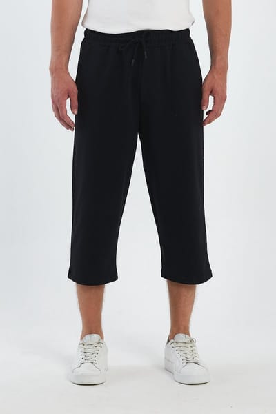 COMEOR Sportbroek Heren Kort – 3/4 Capri Broek Heren – Korte Broek Mannen Hardloopshort Katoenen Shorts - Zwart - S