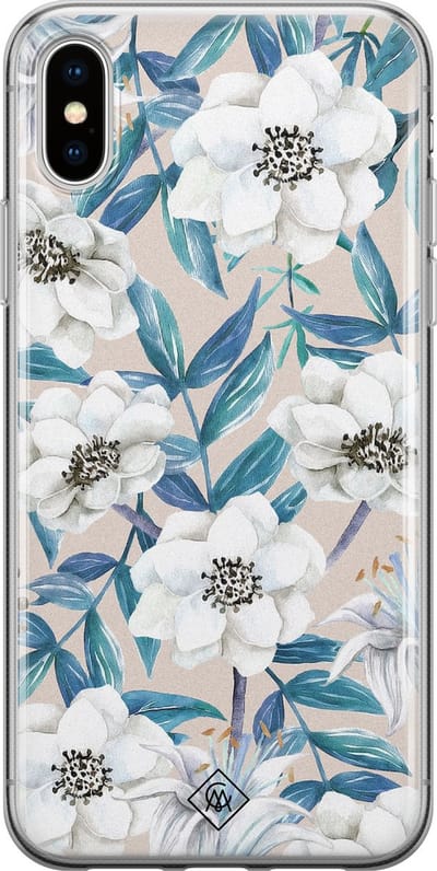 Casimoda® hoesje - Geschikt voor iPhone Xs Max - Bloemen / Floral blauw - Siliconen/TPU telefoonhoesje - Backcover - Bloemen - Blauw