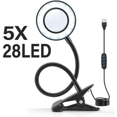 5/10X Vergrootglas met Licht 3 Kleuren 10 Helderheidsniveaus 28/56 LED Vergrootlamp voor Lezen Knutselen Schilderen Dichtbij Werk